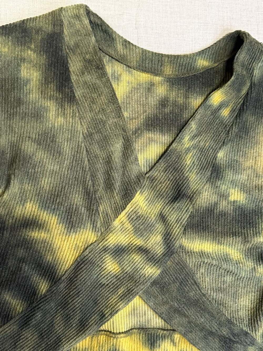 Tie-Dye Crossover Front Long Sleeve Top